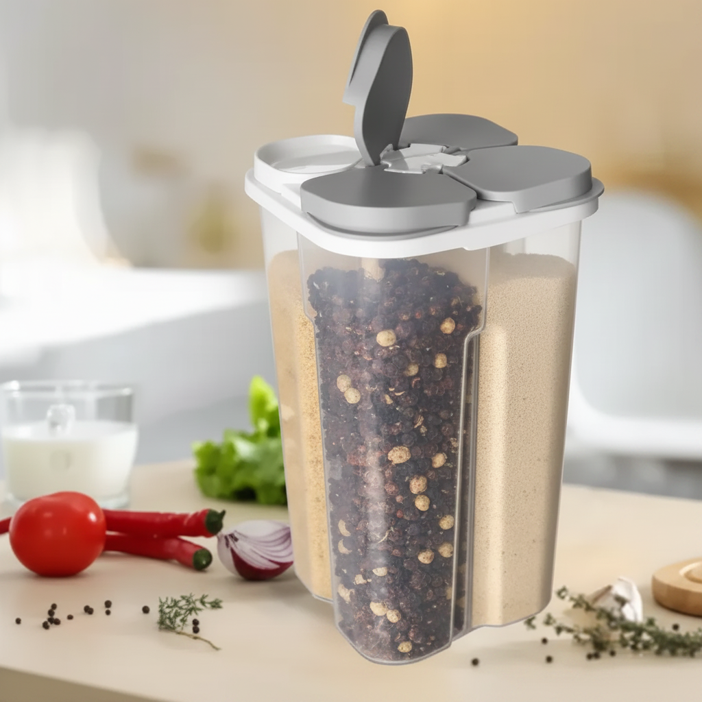 Pantry Organiser - 4-in-1 Grid Compartment Storage Container Kitchen & Dining Food Storage Containers