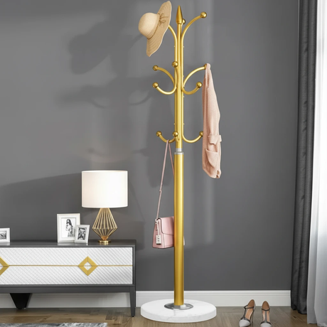 Premium 178cm Floor Standing Coat Rack 12 Ball-Tip Hooks Marble Base Entryway Bedroom Office Pink Gold Home & Garden Coat & Hat Racks