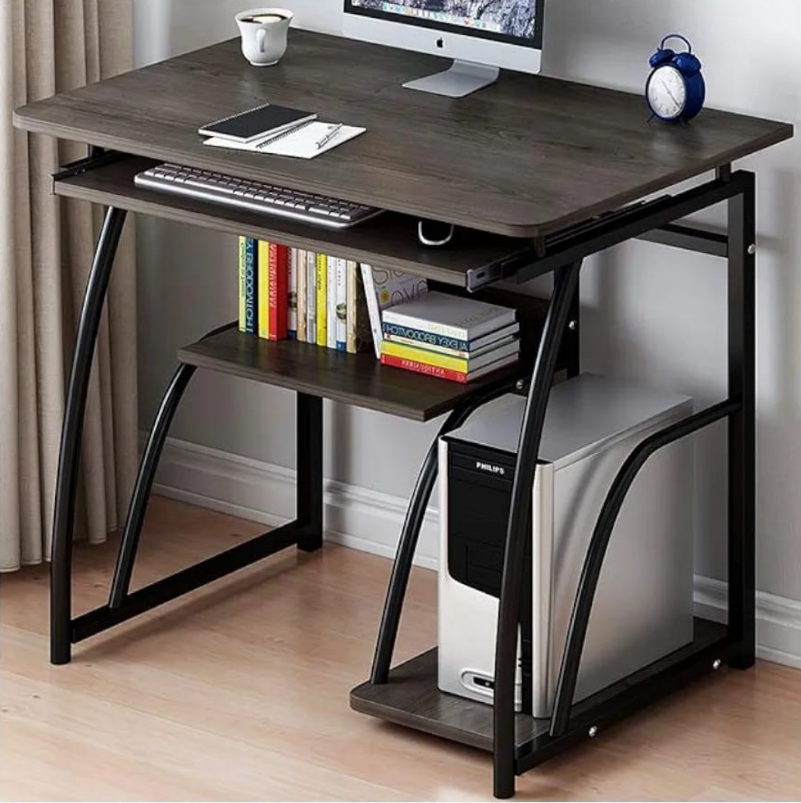 Ergonomic Compact Computer Desk with Keyboard Tray and Storage Shelves