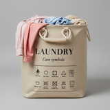Large Laundry Basket with Care Symbols Dual Handles Foldable Storage