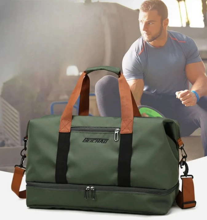 BEICHAO Large Oxford Duffle Travel Gym Bag 46x25x28cm Bottom Shoe Compartment Waterproof Unisex Army Green Orange Beige Bags & Accessories Gym Duffel Bags