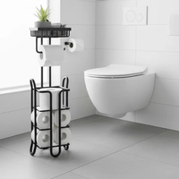 Toilet Roll Holder - 3-in-1 Freestanding with Storage Basket and Top Shelf Black Home & Garden Toilet Paper Holders