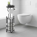 Toilet Roll Holder - 3-in-1 Freestanding with Storage Basket and Top Shelf Black Home & Garden Toilet Paper Holders