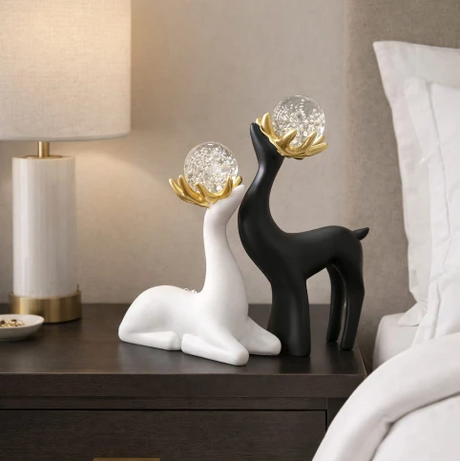 Crystal Sika Deer Home Ornament - Gold Horns Decor Set Home & Garden Figurines