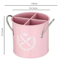 4-Compartment Metal Cutlery Holder Bucket Dual Handles White Red Pink 19x13.5cm Kitchen & Dining Kitchen Utensil Holders