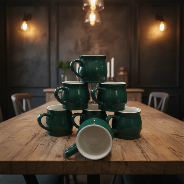 6-Piece Ceramic Mug Set Green Round Belly Coffee Mugs Kitchen & Dining Mugs
