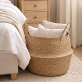 Large Seagrass Woven Belly Storage Basket 35x35cm Twin Rope Handles Boho Plant Pot Towel Blanket Organizer Home & Garden Baskets