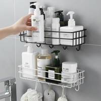 Storage Caddy - Wall Mounted Wire Rack with Hooks Black White Home & Garden Household Storage Caddies