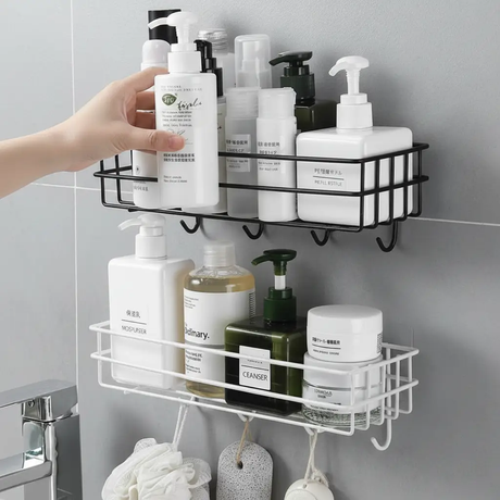 Storage Caddy - Wall Mounted Wire Rack with Hooks Black White Home & Garden Household Storage Caddies