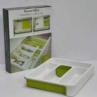 Cutlery Drawer Organizer - DrawerStore Expandable 5-Slot Tray with Removable Caddy White Green Kitchen & Dining Flatware Trays