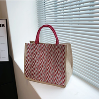 Geometric Print Pattern Tote Bag Jute Canvas Smart Casual 34x17x28cm Bags & Accessories Tote Bags