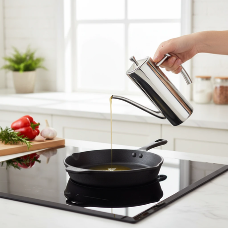 Stainless Steel Oil Dispenser Pot 700ml Gooseneck Spout Mirror Polish Kitchen & Dining Oil Dispensers