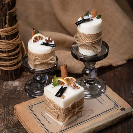 Pastoral Aromatherapy Soy Wax Candle Burlap Wrap Dried Botanicals Mango Peach Lemon Plum Blossom Home & Garden Candles