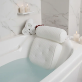 Bath Pillow - 2-Section 3D Mesh Neck and Back Support with 6 Anti-Slip Suction Cups White Personal Care Bath Pillows