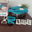 Food Processor - 2-in-1 Manual Chopper Grater with 4 Blades and Peeler Teal White Kitchen & Dining Food Processors