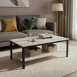 Two-Tier Marble-Effect Coffee Table with Glass Shelf & Metal Frame Coffee Table Coffee Tables