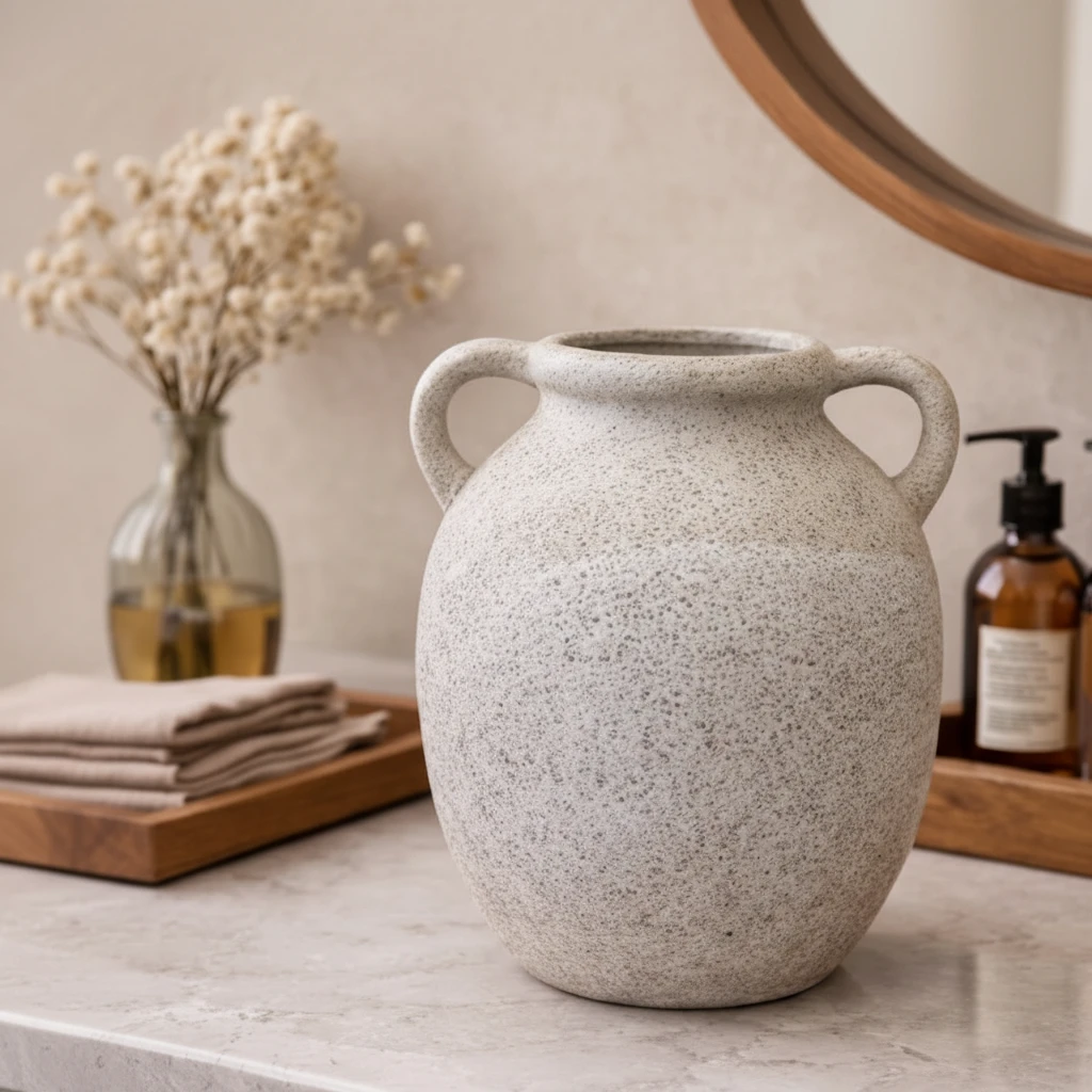 Nordic Ceramic Vase with Double Handles Speckled White Round Home & Garden Vases