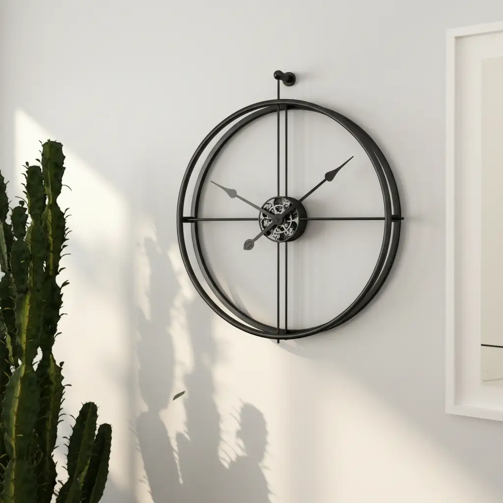 Nordic Open-Frame Double-Ring Wall Clock 50cm Minimalist Metal Black Gold Home & Garden Wall Clocks