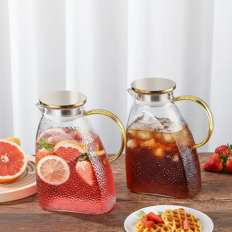 Nordic Borosilicate Glass Pitcher 1500ml with Stainless Steel Lid Gold Kitchen & Dining Serving Pitchers & Carafes
