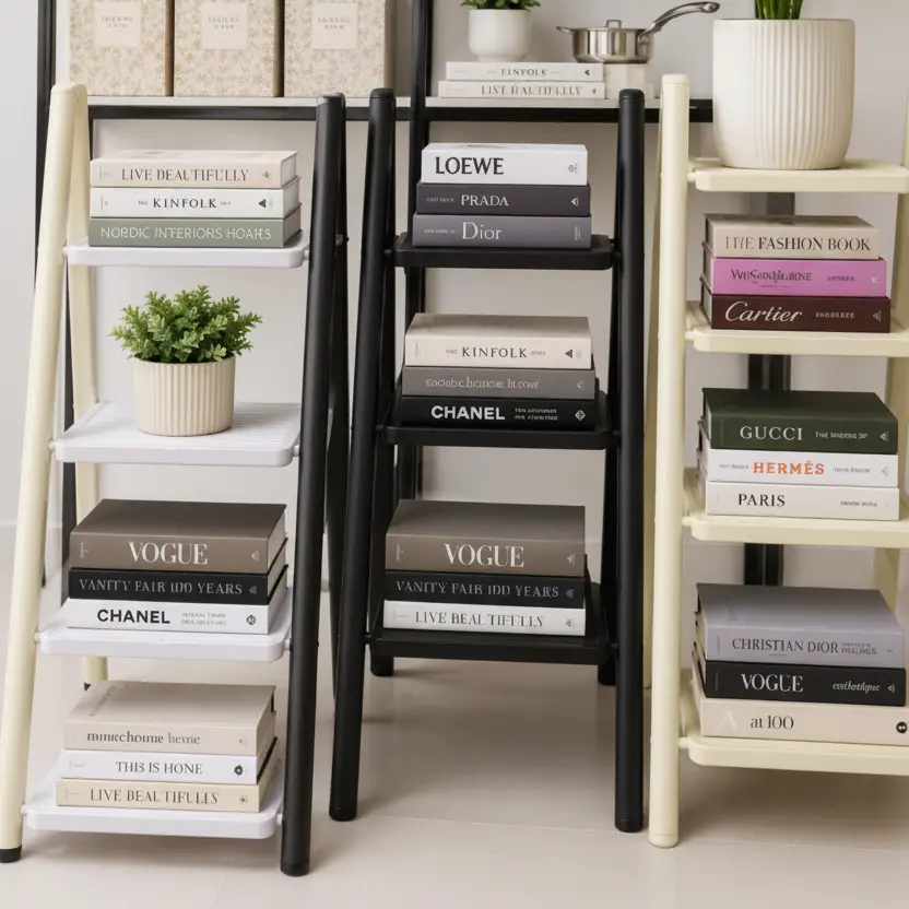 Ladder Shelf - 4-Tier Foldable Metal Display and Storage Rack Home & Garden Ladder Bookcases & Shelves