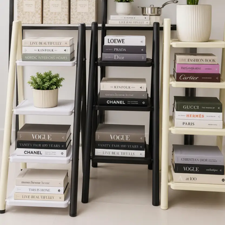Ladder Shelf - 4-Tier Foldable Metal Display and Storage Rack Home & Garden Ladder Bookcases & Shelves