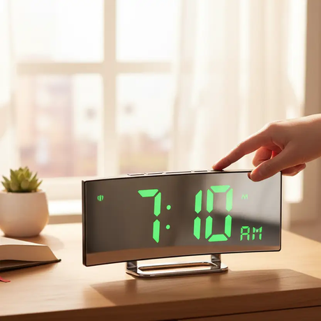 7" Curved Mirror LED Digital Alarm Clock USB Battery Snooze Night Light 12/24Hr Green Red White Home & Garden Alarm Clocks