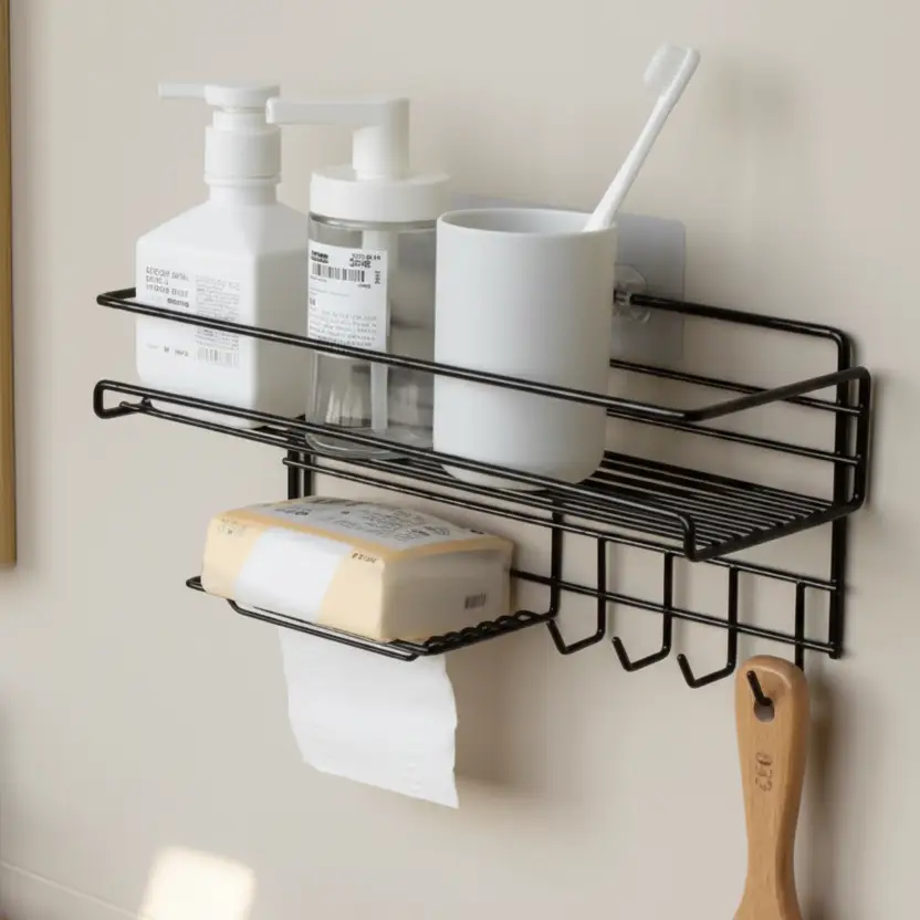 Bathroom Shelf - Wall-Mounted Wire Rack with Soap Dish Toilet Roll Holder Home & Garden Wall-Mounted Caddies