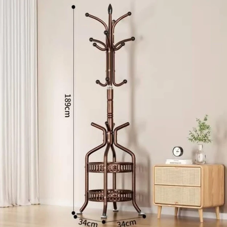 Heavy Duty Wrought Iron Coat Rack Floor Standing Bronze 189cm with 2-Tier Basket Shelf Home & Garden Coat & Hat Racks