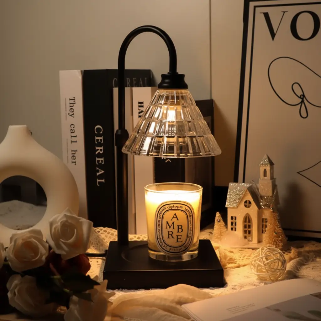 Candle Warmer Lamp - Electric Crystal Glass Shade Bamboo Base Matte Black Home & Garden Candle & Oil Warmers
