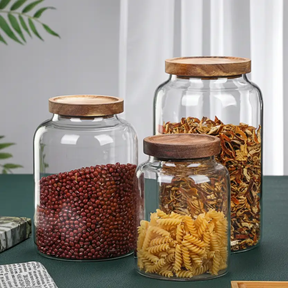 Glass Storage Jar - 3L Borosilicate with Acacia Wood Lid Airtight Silicone Seal Kitchen & Dining Food Storage Containers