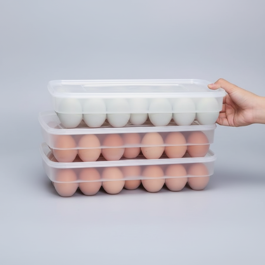 Stackable Egg Storage Tray with Lid 34 Eggs Capacity