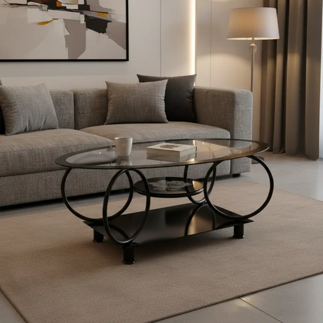 Oval Glass Coffee Table with Curved Steel Base Coffee Tables