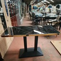 Dining Table - Black Marble Effect Top with Gold Edge Trim and Black Pedestal Base Furniture Kitchen & Dining Room Tables