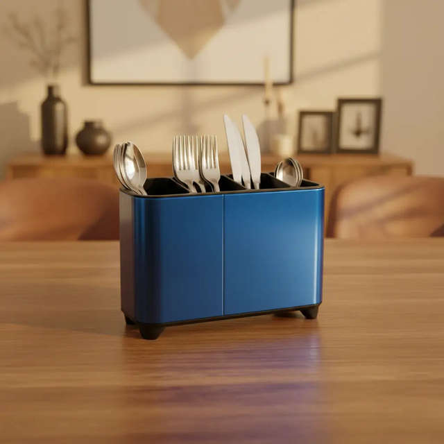 Royal Blue Stainless Steel 4 Slot Cutlery Holder Rectangular Organizer Kitchen & Dining Utensil & Flatware Trays