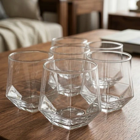 6-Piece Hexagonal Stemless Whisky Glass Set 300ml Crystal Clear Kitchen & Dining Drinkware Sets