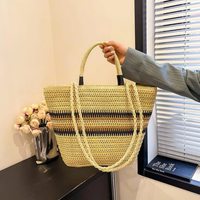 French Color Block Woven Tote Bag Striped with Zipper Closure Lined 43x9x16cm Bags & Accessories Beach Bags