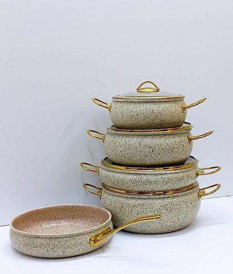 Granite Sufuria Set 9 Pieces with 4 Sufurias Glass Lids and Frying Pan | Available in Cream Black Green- Furaha Finds Kenya