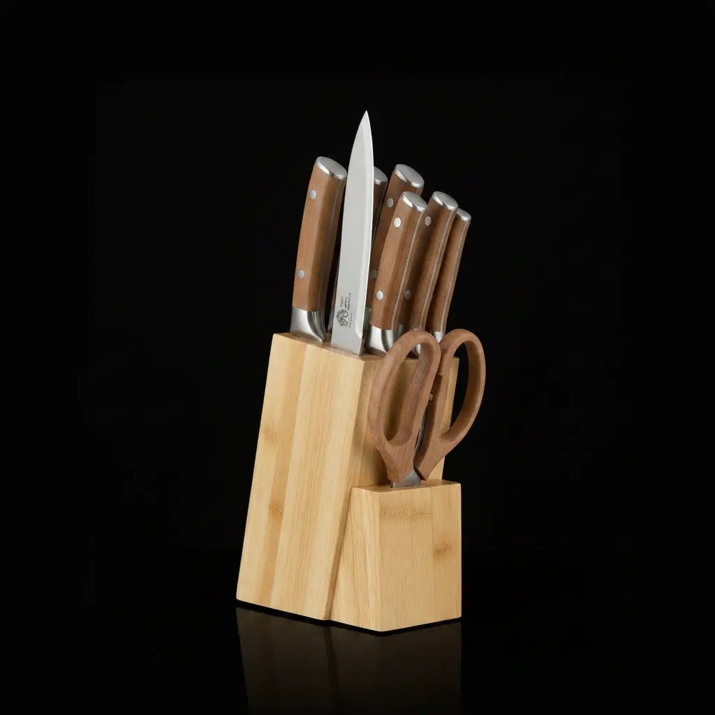8-Piece Stainless Steel Knife Set with Hollow Handle & Wood Block Kitchen & Dining Knife Sets