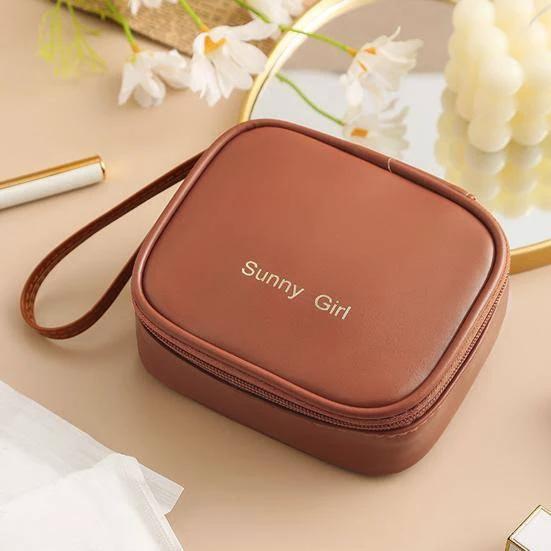 Waterproof Pad Pouch - Brown, Pink & Cream White Travel Accessories Travel Organizer Bags