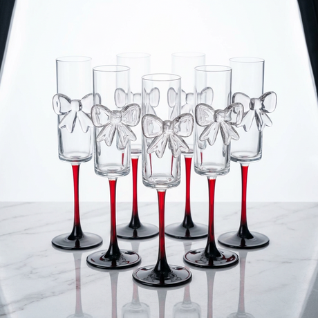 Pink Bow Champagne Flutes 180ml Set