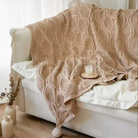 Nordic Cotton Knitted Sofa Cover with Tassel Ends nordic cotton knitted sofa cover Slipcovers