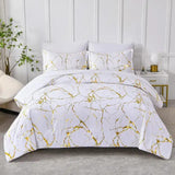 White Marble Printed 3-Piece Luxury Microfiber Down Comforter Quilt Cover Set with Zipper Closure