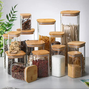 Square Glass Storage Jars with Bamboo Lids – 1950ml & 2400ml Airtight Kitchen Containers food storage Food Storage Containers