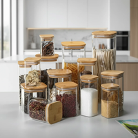 Square Glass Storage Jars Bamboo Lids Airtight For Pantry food storage Food Storage Containers