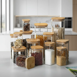 Square Glass Storage Jars Bamboo Lids Airtight For Pantry food storage Food Storage Containers