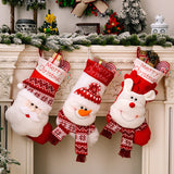 Large Santa Snowman Elk Christmas Stockings – Knitted Fireplace Decorations for Tree Hanging & Home Décor
