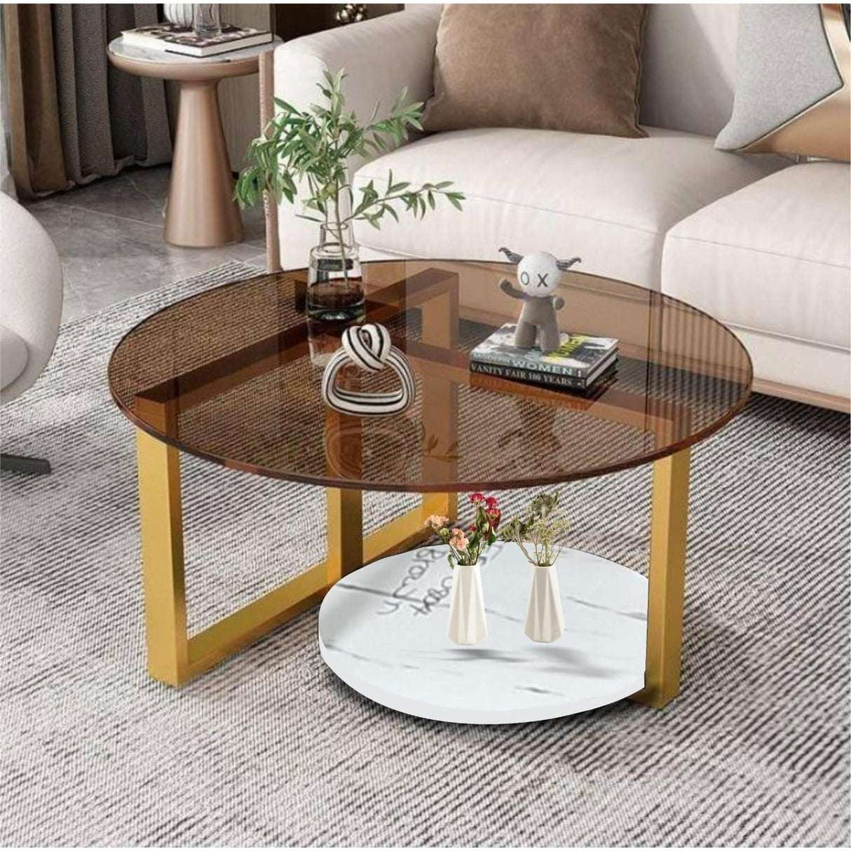 High Quality Nordic Minimalist Double Layer Tempered Glass Coffee Table 80cm