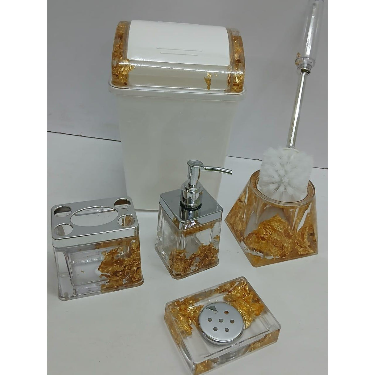 6 in 1 Acrylic Bathroom Set with Decorative Flowers Inside