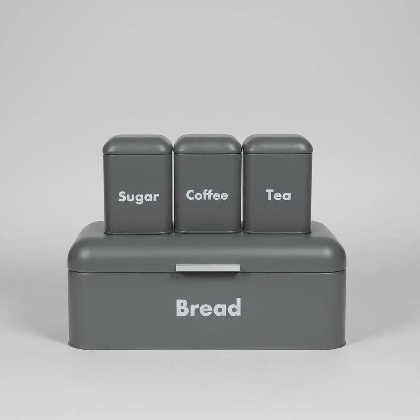 Nordic Bread Bin with Three Canister Set – Large Capacity Kitchen Storage Organizer food stora Food Storage Containers