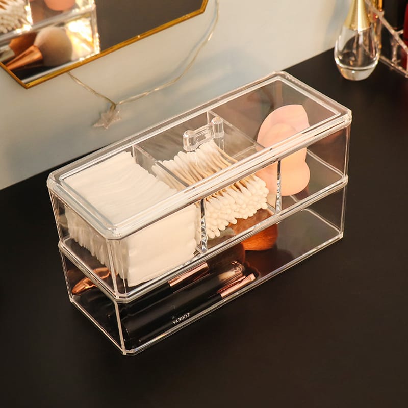 Transparent Cosmetic Storage Box – Acrylic Makeup Organizer for Cotton Pads, Swabs, and Beauty Essentials